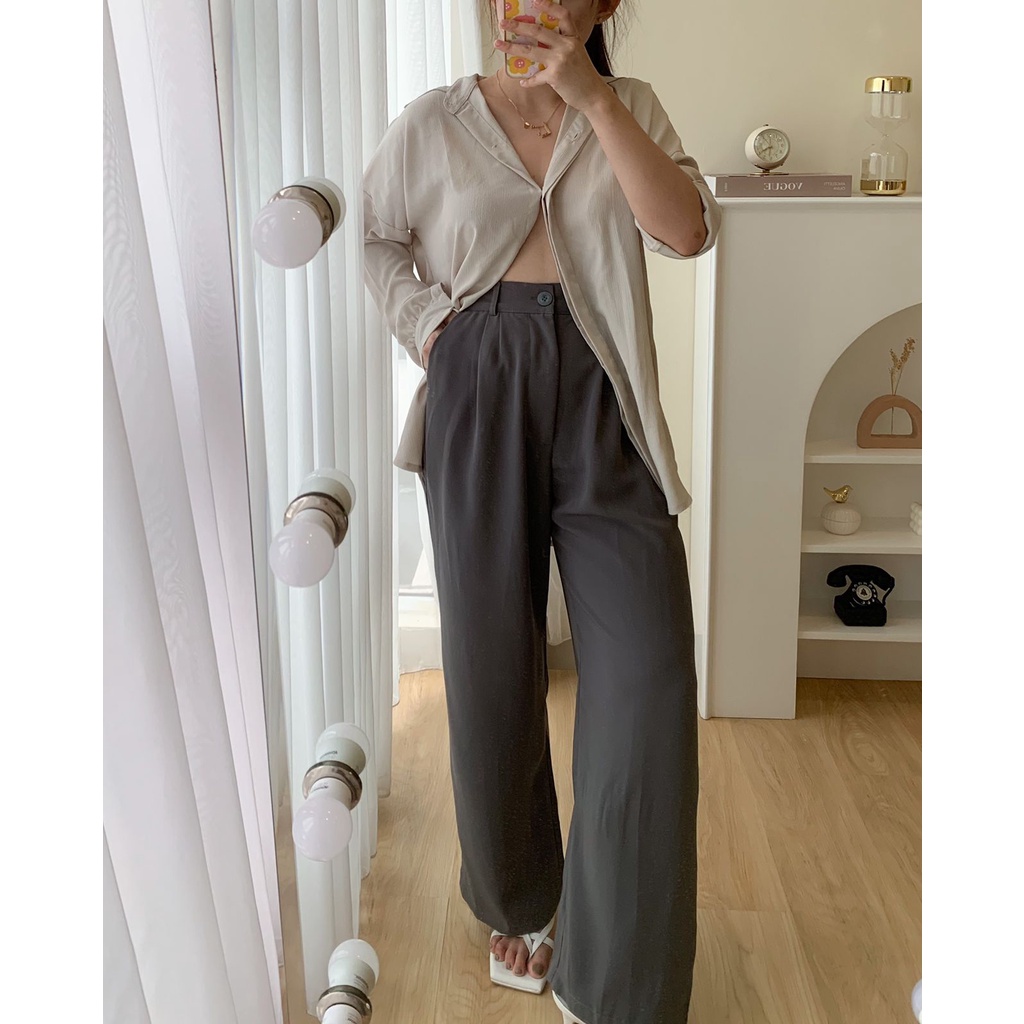 LOOSE TROUSERS PANTS - Celana wanita - pants wanita - bawahan wanita-Darkgrey