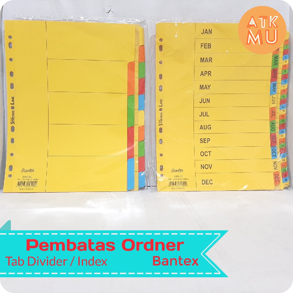 Pembatas Ordner Cardboard Tab Divider & Indexes A4 Bantex
