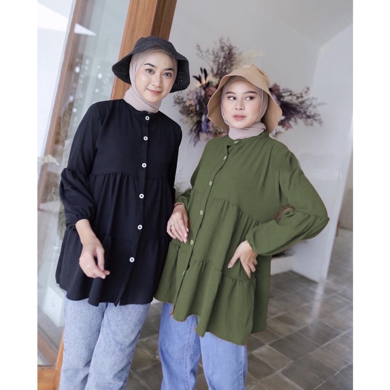 BEFAST - ZRX OOTD Tunik Wanita Muslim AYIKA / DANNY TUNIK FULL KANCING / Pakaian Wanita Muslimah / Tunik Polos Casual / Fashion Wanita Hijab / Tunik Formal Remaja Wanita / Terbaru 2022