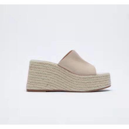 Zara Vinyl Jute Wedges Sandal Wanita 00375
