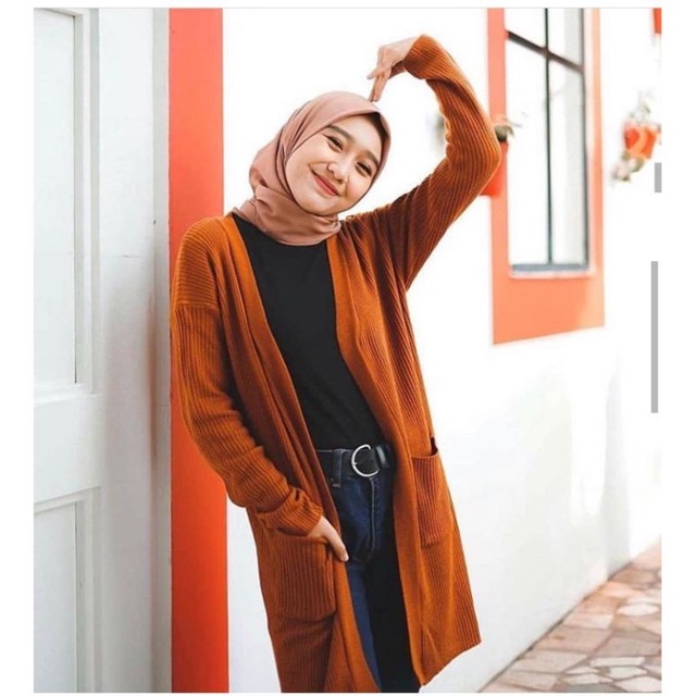 CARDY LONG RAJUT BELLE/CARDIGAN WANITA/KARDIGAN RAJUT MUSLIM