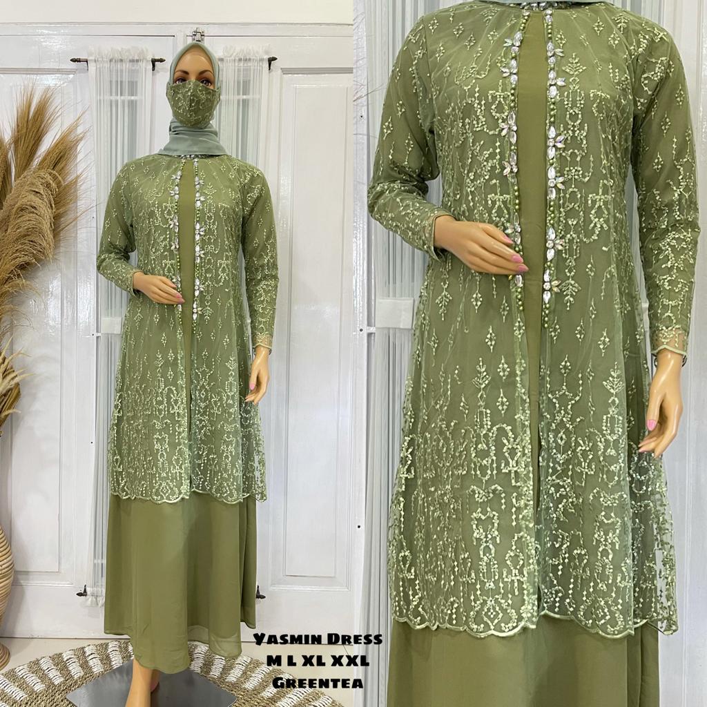 Permata Olshop / Yasmin Dress JN / Gamis Pesta Mewah / Kebaya Gamis Modern / Kebaya Terbaru / Kebaya Modern / Dress Kondangan