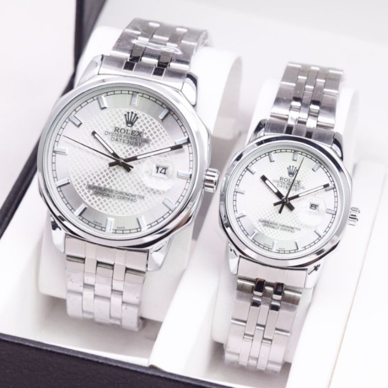 GROSIR  Jam Tangan Fashion Wanita / Pria Rolex Couple 21503 Super Free Box Ori & Baterai Cadangan ( 