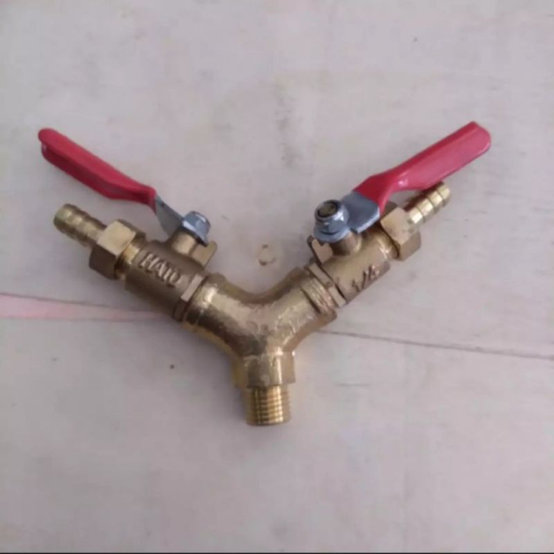 Kran kompresor cabang 2 kuningan 1/4 kran angin/kran steam