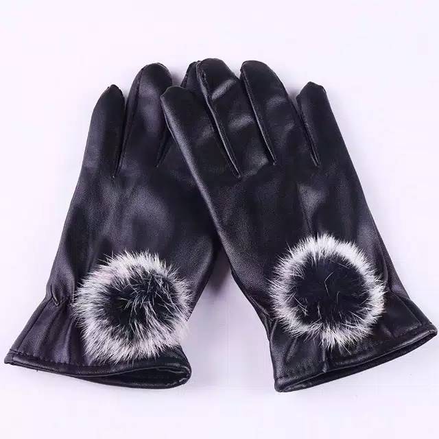 WOMAN WINTER AUTUMN GLOVES PU LEATHER POMPOM SARUNG TANGAN WANITA MUSIM DINGIN