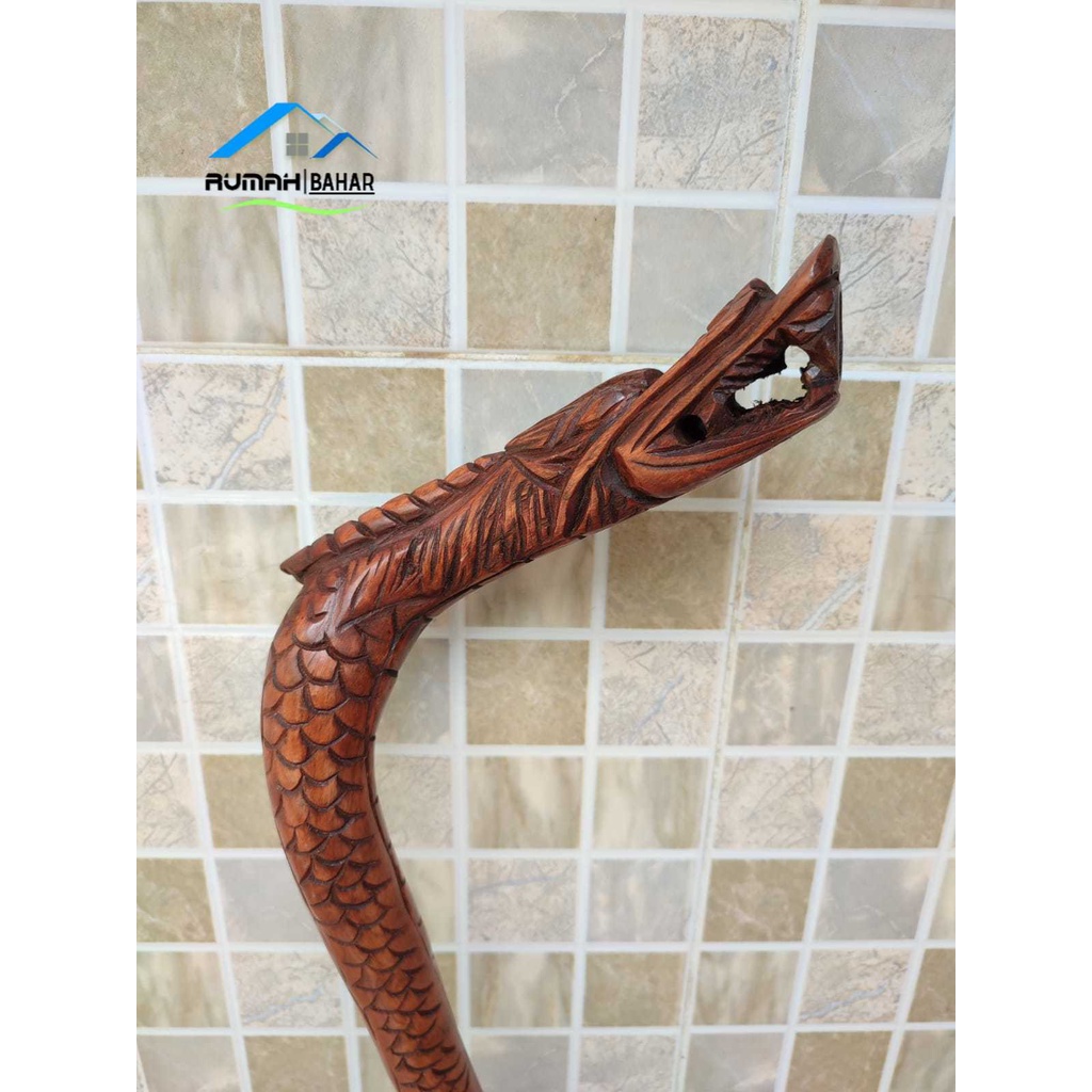 Tongkat Jalan Kayu Stigi Asli Ukir Naga Terbaru