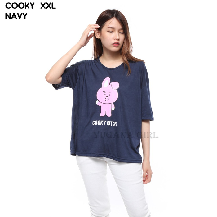 Baju Blouse Atasan XXL Jumbo Murah Wanita Kekinian BT21 BTS COOKY - Navy, L
