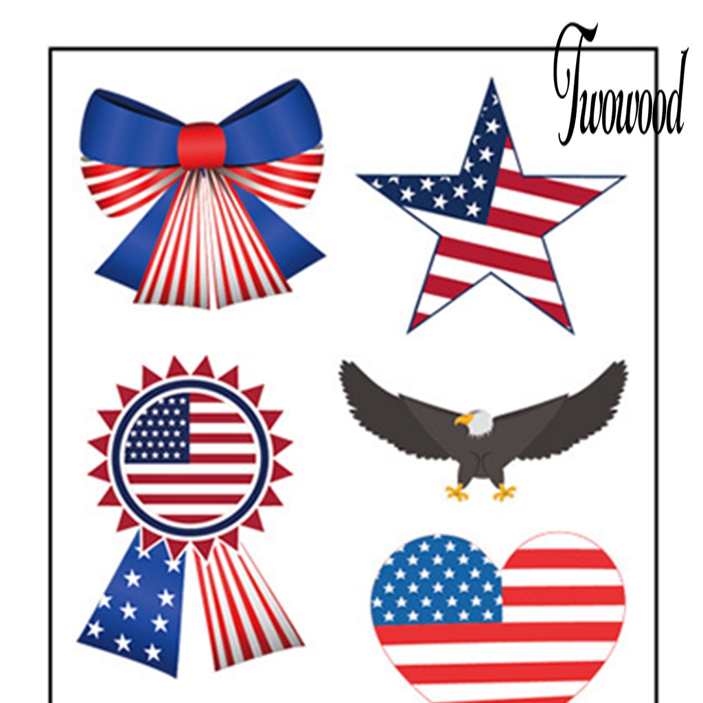 Twowood 10 Lembar Stiker Tattoo Temporer Motif Bendera Amerika Anti Air Untuk Body Art