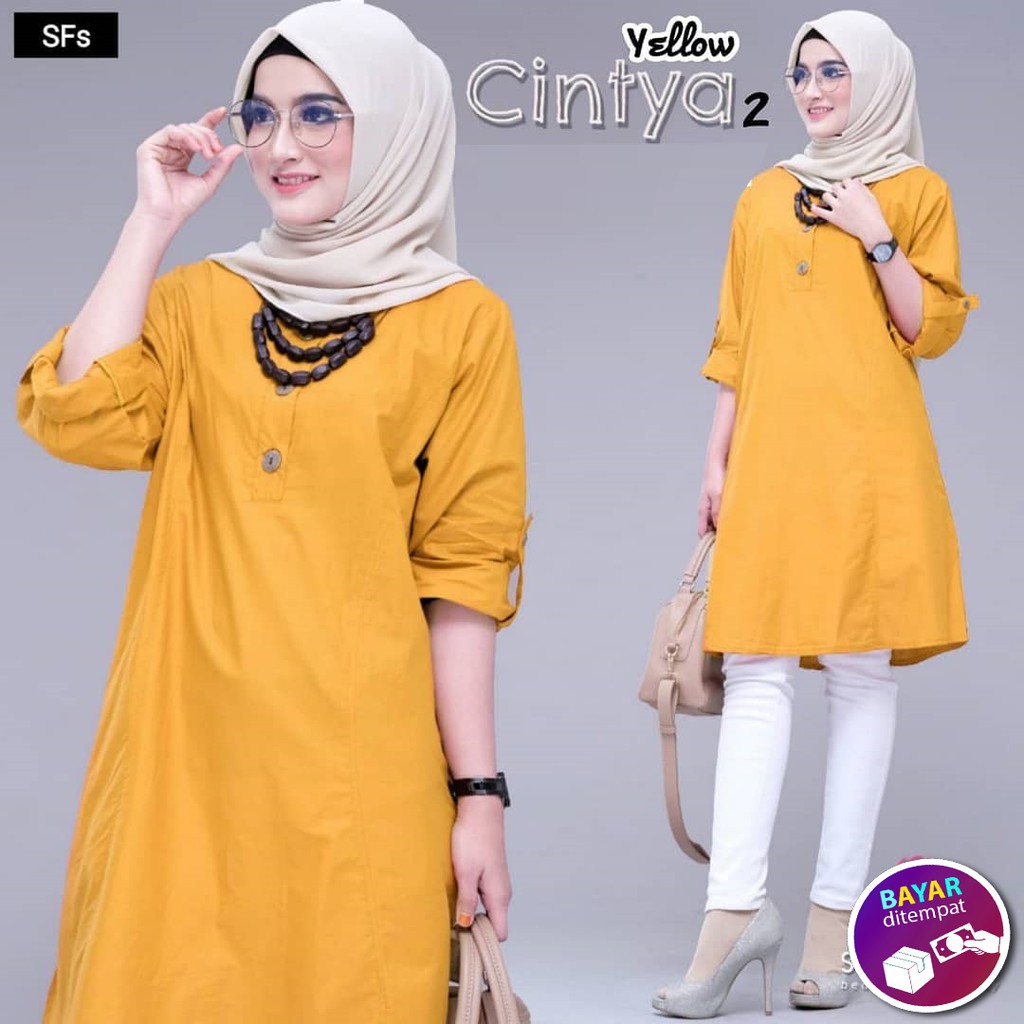 Baju Tunic Muslim Muslimah Cintya Tunik Panjang Atasan Wanita Murah