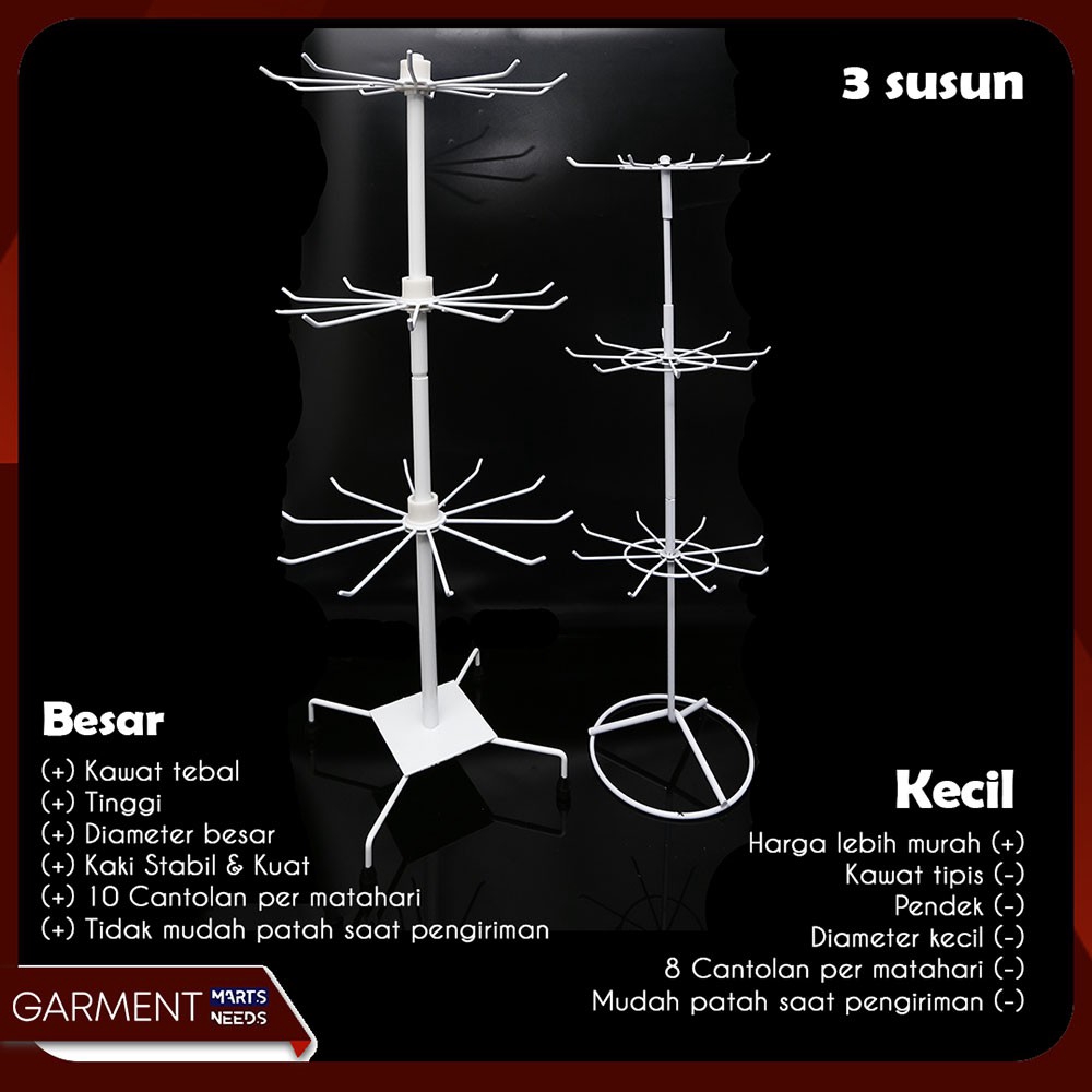 Rak Display Putar Matahari 3 susun Besi Kuat Tebal Impor