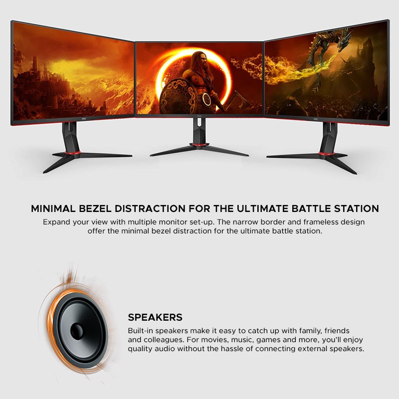 LED AOC 27G2SPU 27&quot; IPS 165Hz 1ms Speaker Frameless Gaming Monitor BK