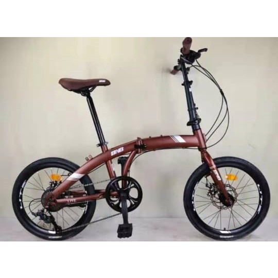 Instan Sepeda Lipat 20inch BNB Lite 8.1 8 Speed Steel Mirip Chris Sensah Mekanic Disc Brake SNI-Brown