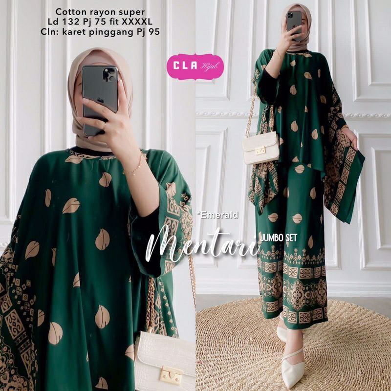 Mentari Big Set - One Set Jumbo Rayon Batik Premium Waka Waka Setelan Wanita Celana Panjang Set Bigsize LD 132 cm