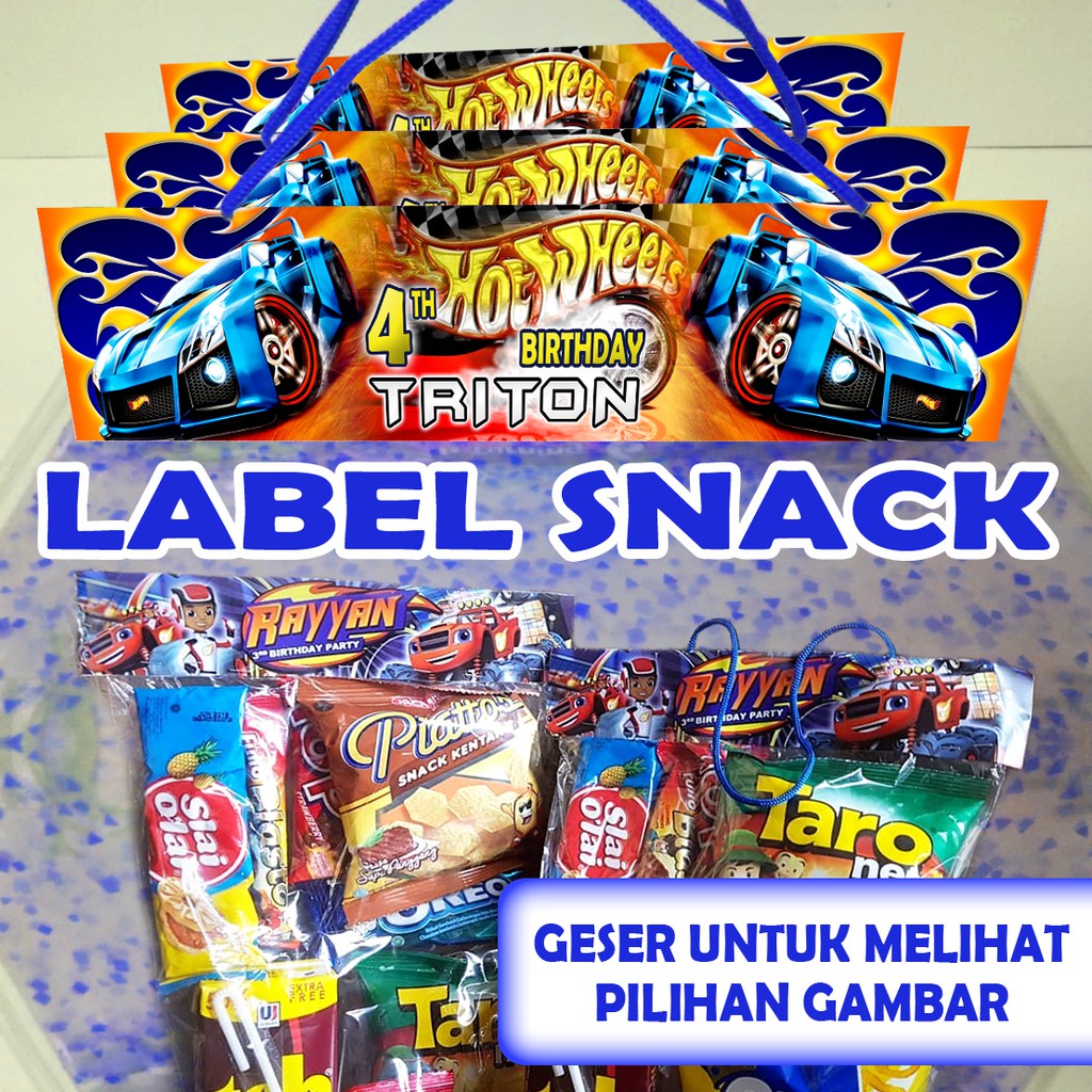 

LABEL PLASTIK SNACK TEMA HOT WHEELS ULTAH / ULANG TAHUN LEBAR 20CM