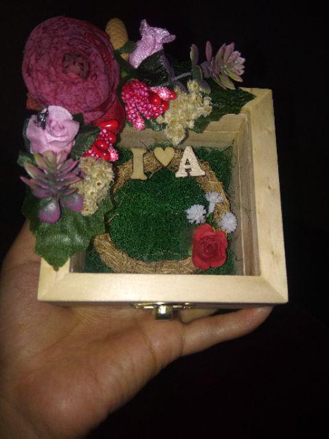 Kotak Cincin Kayu Segi 4 Gold | Ring Box Wedding Engagement