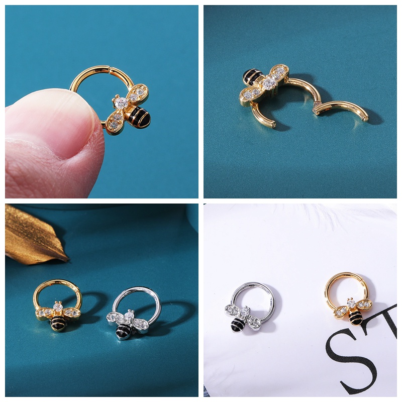 1pc Anting Stud Tindik Palsu Bentuk Lebah Bahan Stainless Steel Untuk Bibir Perut Pusar Hidung