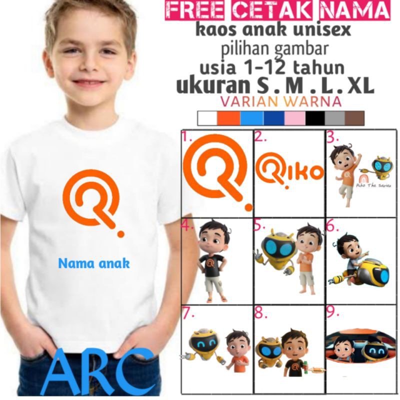 Kaos riko kartun anak/baju anak riko/baju kaos kartun riko/bajuu anak laki laki/perempuan