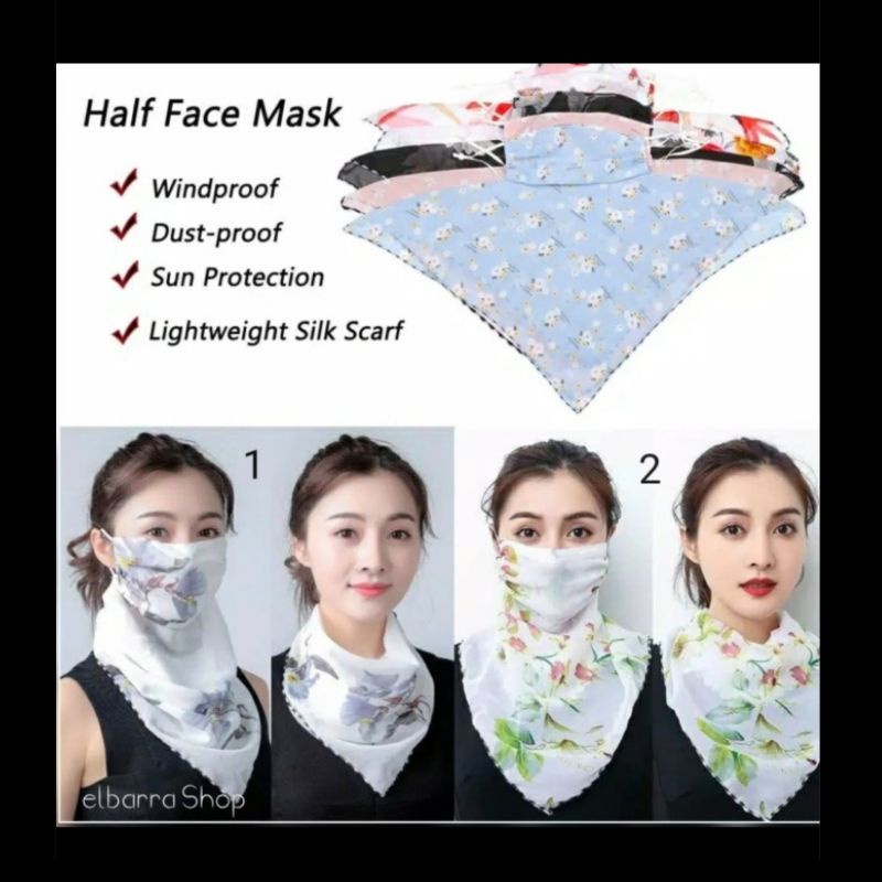 Masker Kain Fashion Wajah Leher Sifon Melindungi dari Sinar Matahari Debu/Scraft/Syal/Half Face Fashionable Mask Aksesoris Wanita Kantor Outdoor