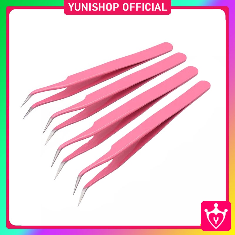 Pinset Bulu Mata Bengkok Pink / Penjepit Tweezers Eyelash Extension / Pen jepit Multifungsi Murah / TV-115