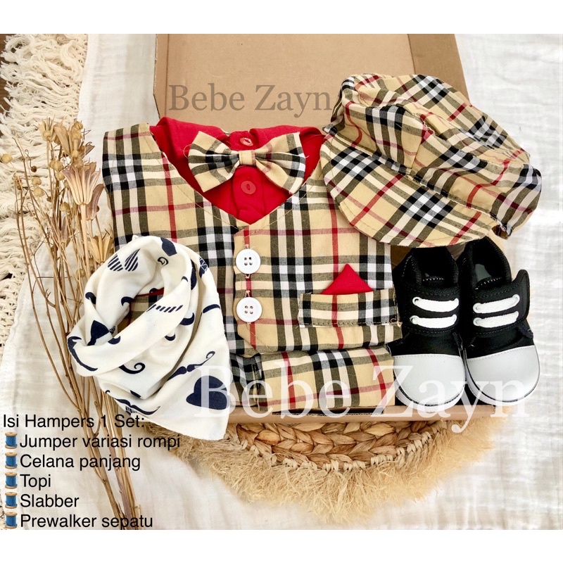 {BEBE ZAYN} Hampers baby/ hampers bayi/ baby gift/ kado bayi/ baby newborn/ Baby Boy/ Baby Boy Set-Tuxedo Burberi Red