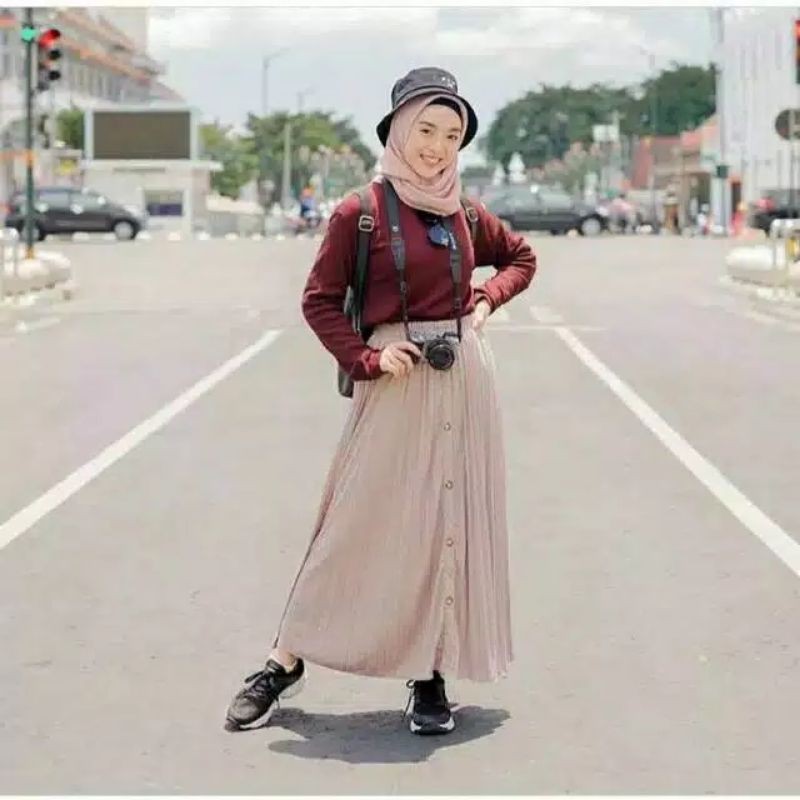 ROK PLISKET KANCING PREMIUM PLEATED SKIRT / ROK PRISKET / PLEATED SKIRT 1kg muat 6pcs (COD)