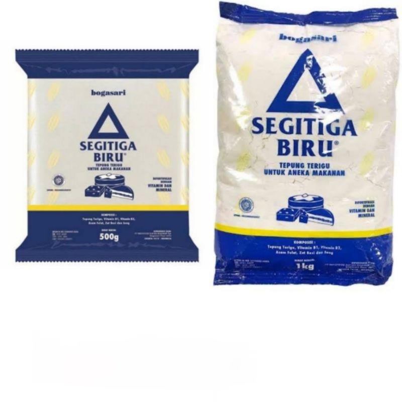 

Tepung terigu bogasari Segitiga biru kemasan 1 kg - 1000 gr / 500 gr