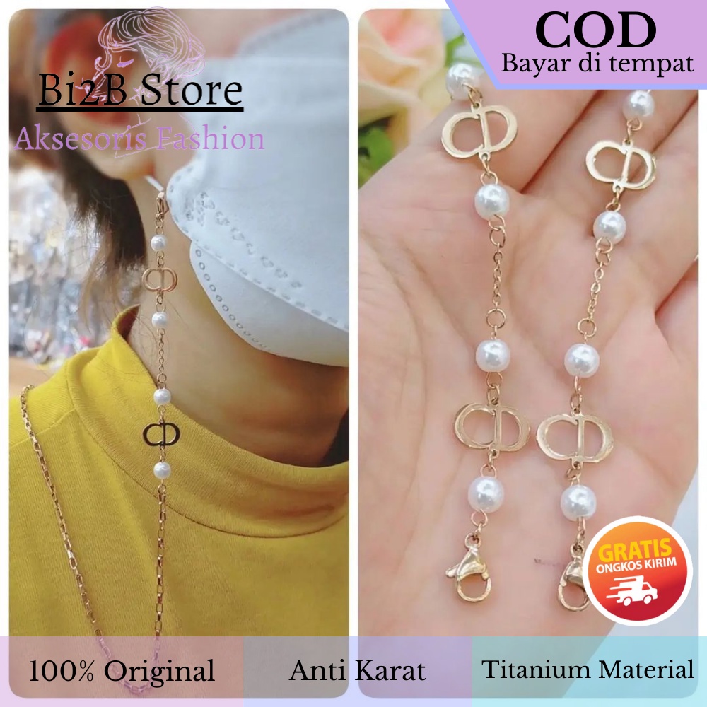 Strap Tali Masker Rantai Titanium Strap Hijab Mask 2in1 Kalung Masker Manik Mutiara Mewah MT-2426