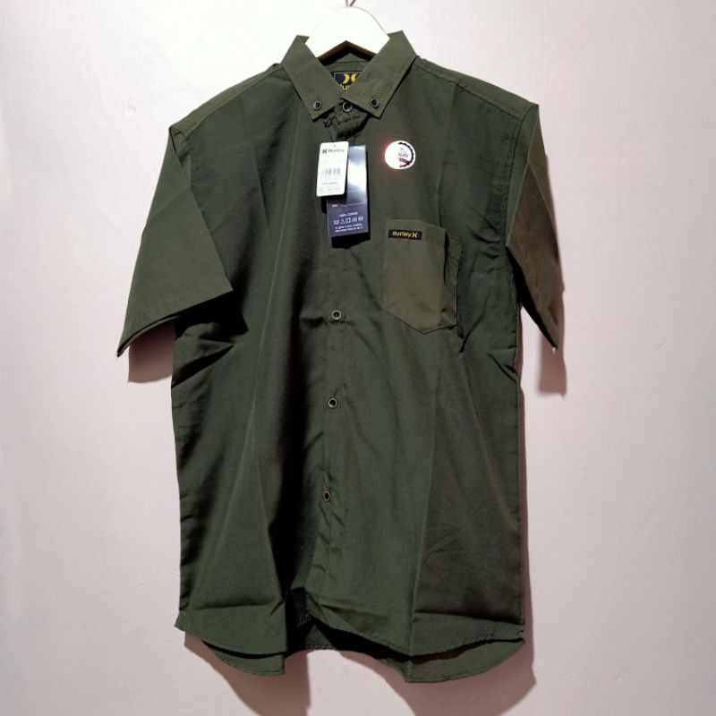 kemeja cowok polos lengan pendek hem pria kantor army katun
