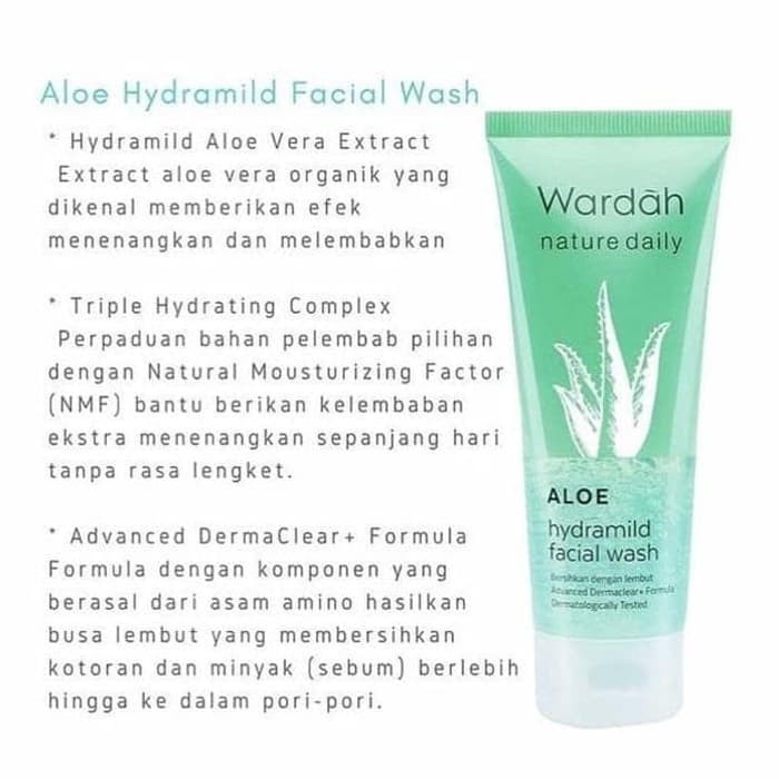 DOMMO - D8185 Wardah Nature Daily Aloe Hydramild Facial Wash - 60 &amp; 100ml