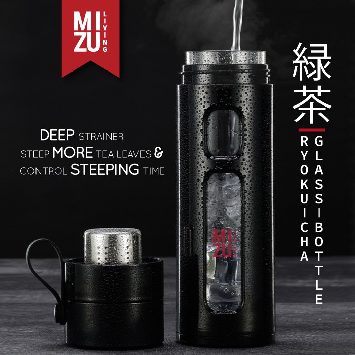 RYOKU-CHA Glass Water Bottle Botol Air Minum Kaca Tumbler 600ml Saringan Teh Infused Water BPA-Free-2
