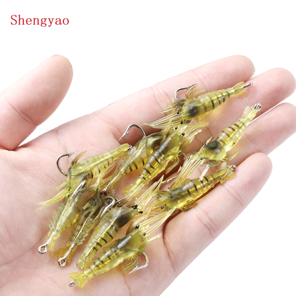 Shengyao 1Pcs Soft Shrimp Umpan Pancing 4cm/1g Swimbait Fishing Lure Umpan lembut udang Jig Kail Bass Wobbler Jigging Tackle