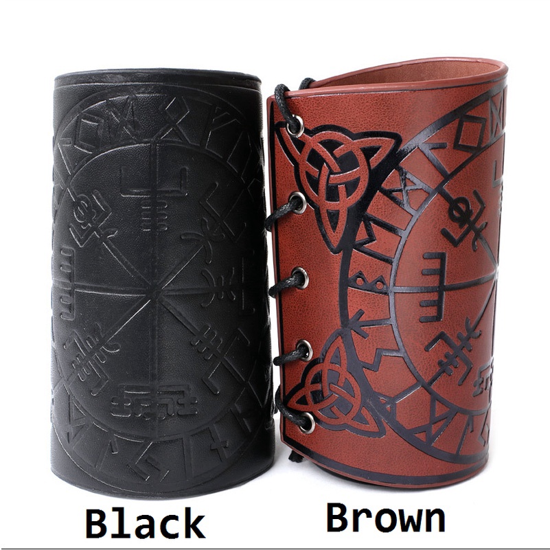 Gelang Bahan Kulit PU Gaya Retro Nordic Punk Untuk Pria
