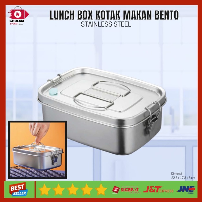 Kotak Bekal Makanan Bento Anti tumpah Lunch Box Stainless Steel - besar