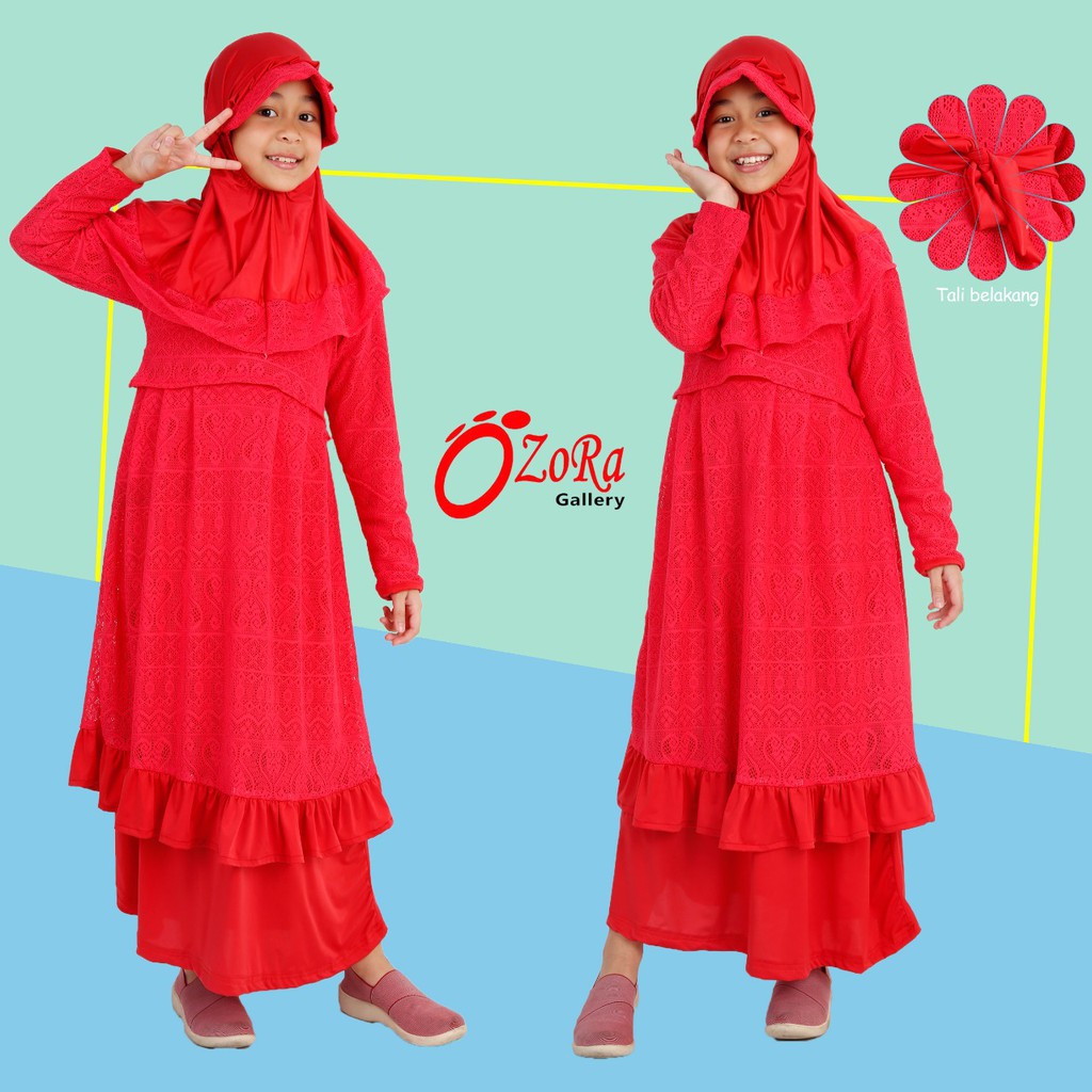 Best Seller Baju Gamis Anak Brokat Brukat Pesta Muslim Include Jilbab Putih Merah Ozora 7 8 9 10 11
