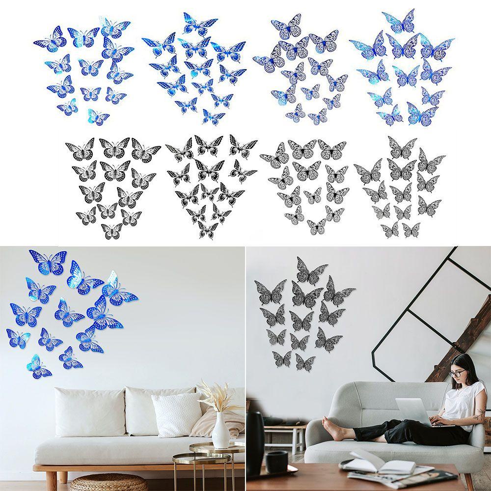 Suyo 12pcs Stiker Dinding Desain Butterfly Warna Biru &amp; Hitam