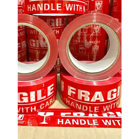 

♦ LAKBAN FRAGILE MERAH 2" (48 MM x 100 Yard) TEBAL HARGA MURAH ✯
