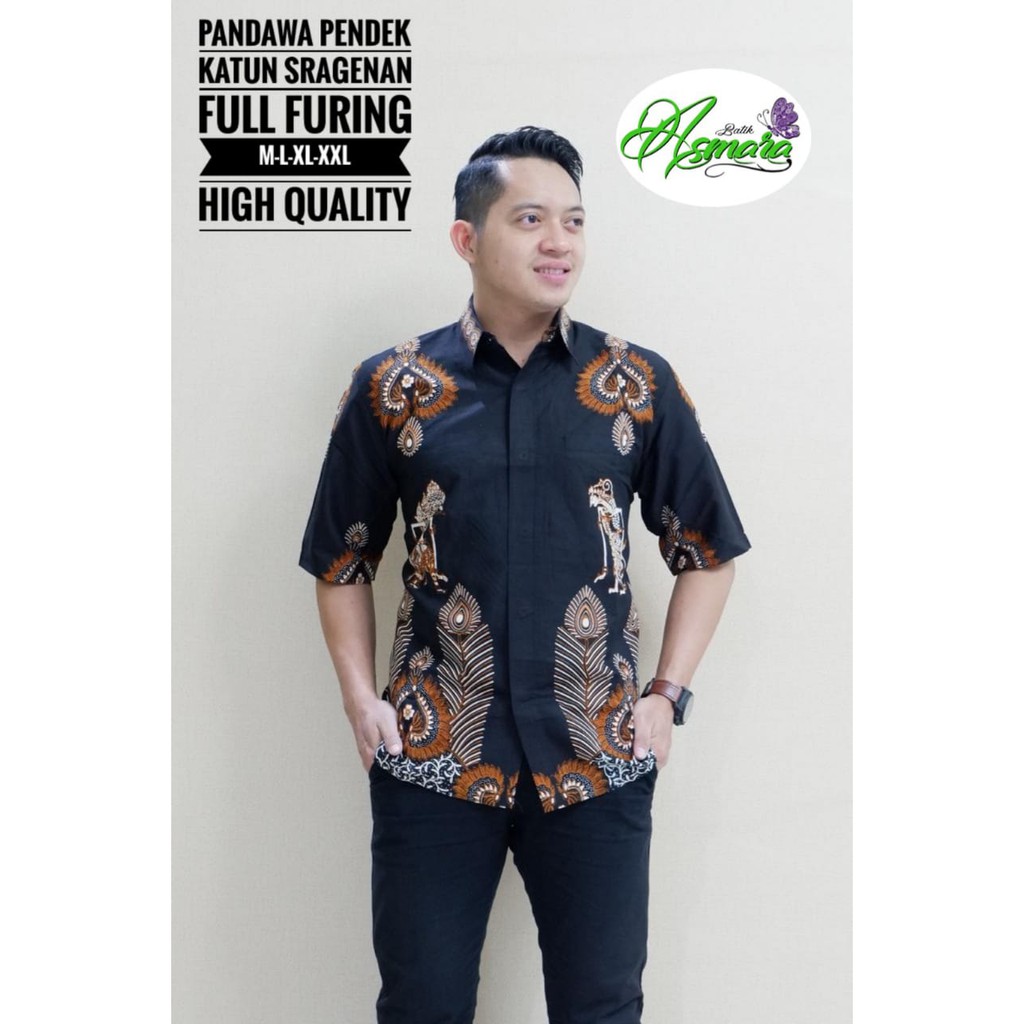 PANDAWA PENDEK Kemeja Batik Pria Lengan Pendek Katun Halus FULL FURING Asmara