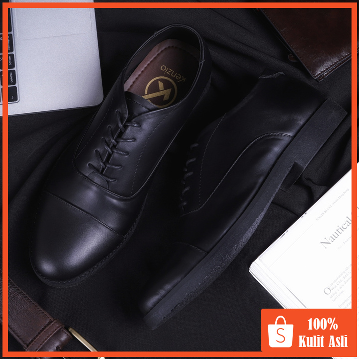 OXFORD FULL BLACK - Pantofel Pria Kulit Asli Formal Kasual Sepatu Pantofel Kerja Hitam - Pantopel