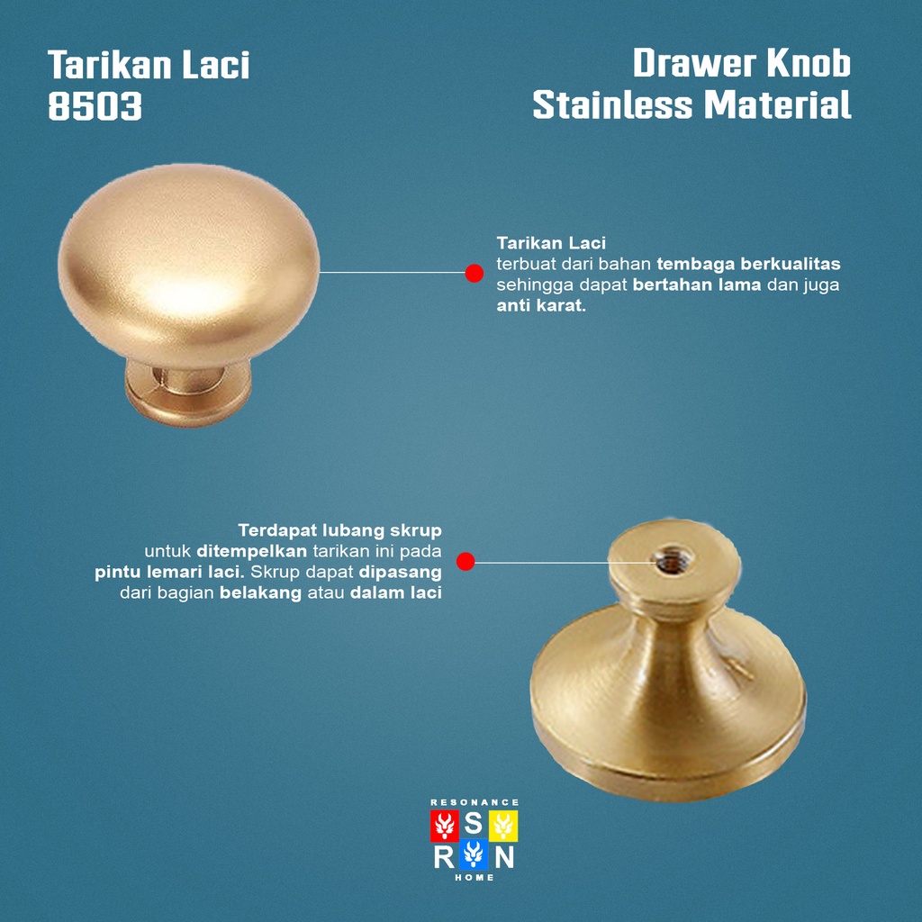 Tarikan Laci Coating Gold 8503 / Handle Gagang Pintu Laci Lemari Resonance Home