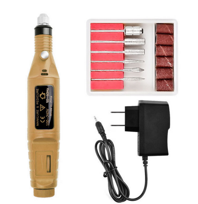 Bor Mini / Alat Ukir Grafir / Gerinda Listrik Mini / Pen Ukir / Pedicure Manicure Machine Set-Gold - charger