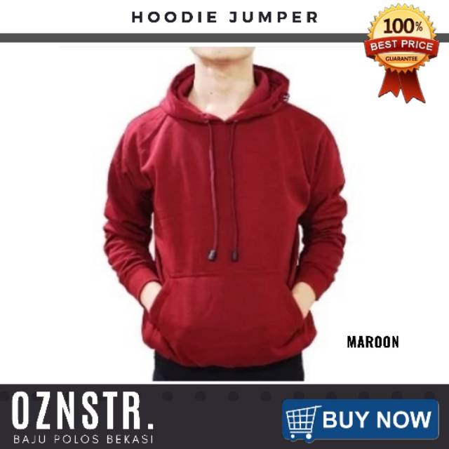 Jaket sweater hoodie jumper polos real cotton fleece murah distro MERAH MAROON