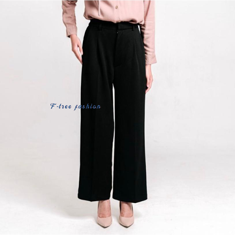 {F TREE}kulot higwaist celana anti kusut-loose pants trousers wanita-celana model korea