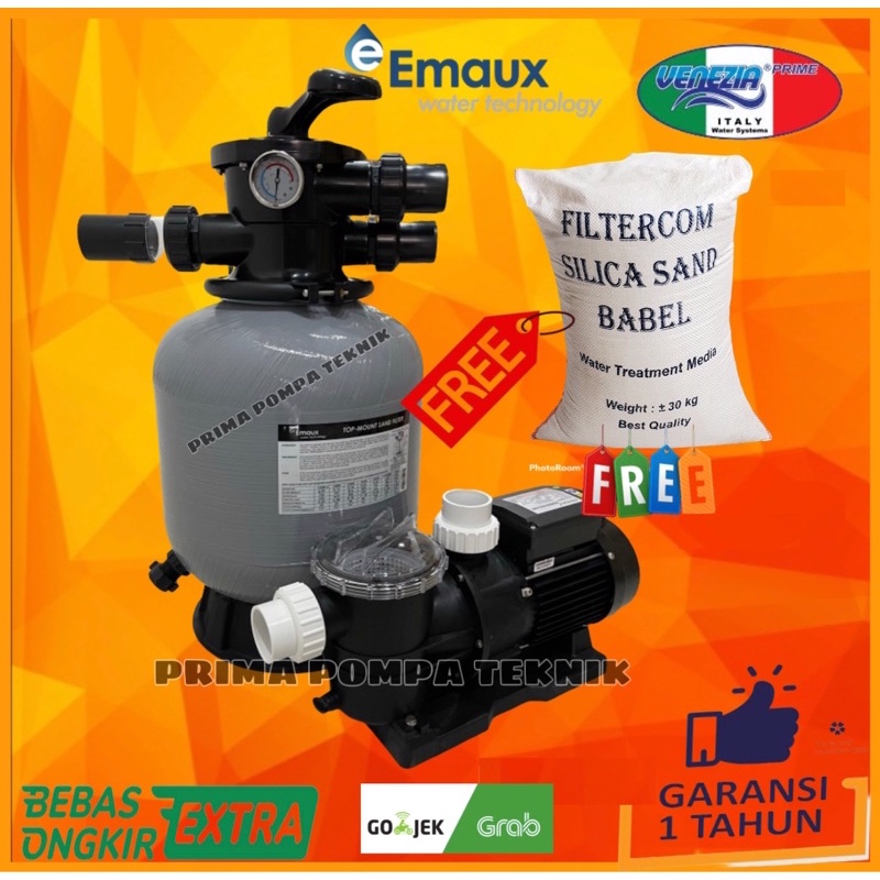 Pompa Kolam Renang 1/2 Hp + SAND FILTER EMAUX V350 SATU SET POMPA AIR FILTER KOLAM RENANG 1 SET