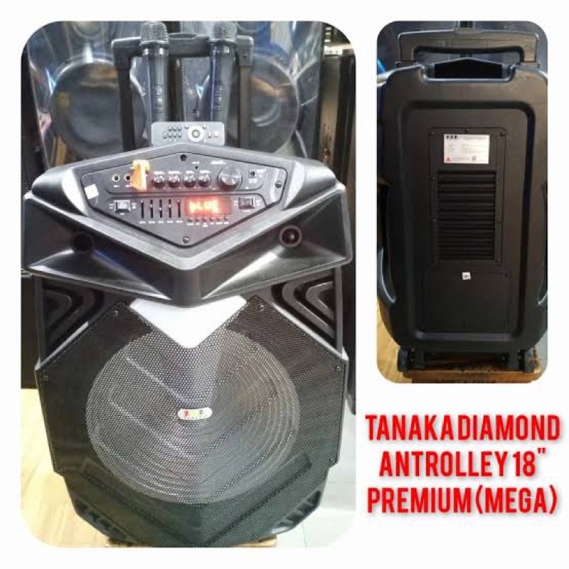 Tanaka 18 inch portable tanaka diamond antrolley 18 inch speaker portable tanaka + 2 mic wireless