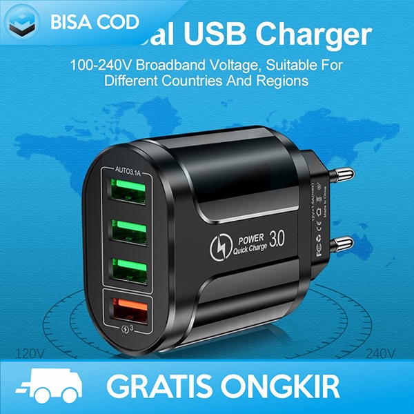 CHARGER ADAPTOR SMARTPHONE 4 PORT USB QUICK CHARGING 3.0 SMART CHIP