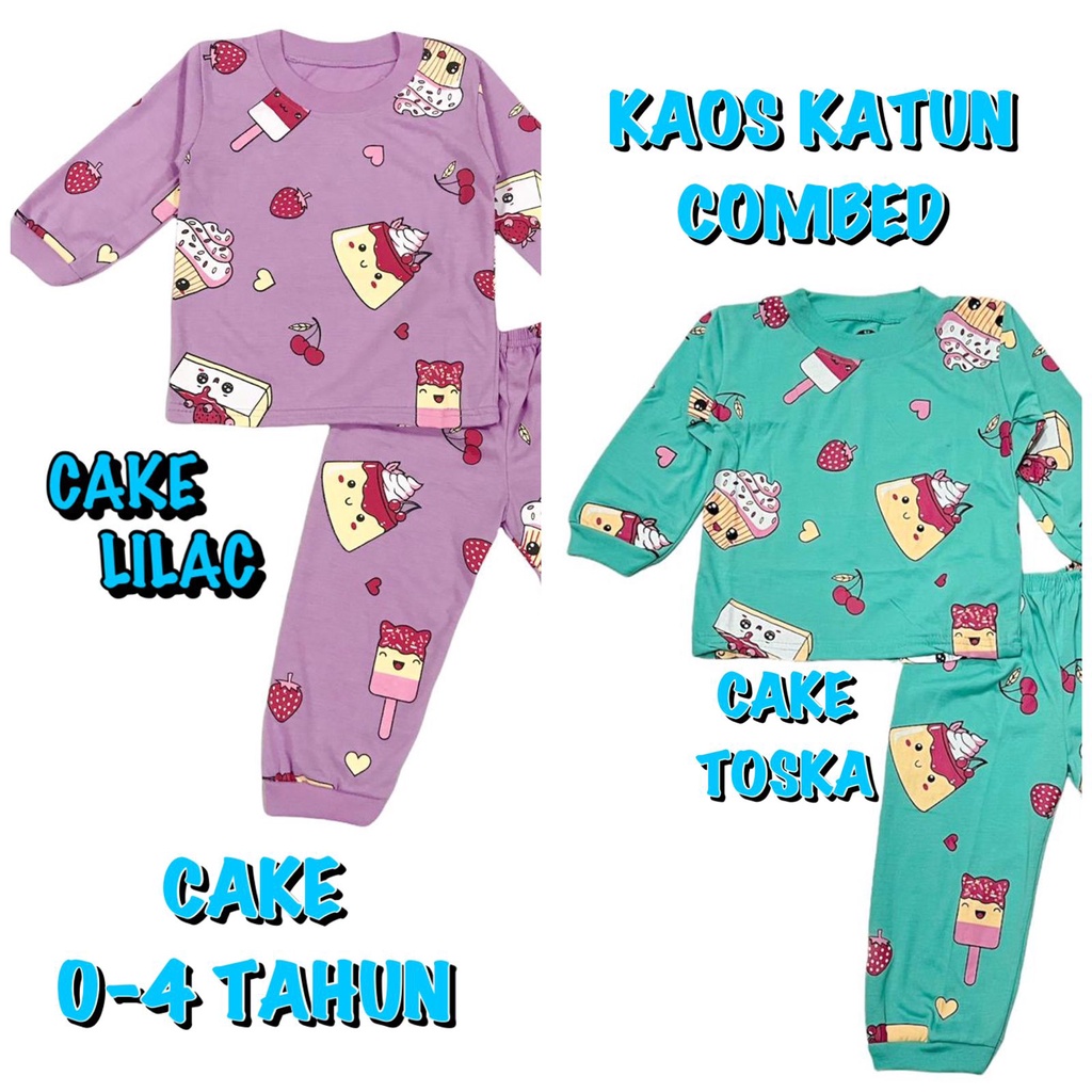 (1 KG MUAT 7 STEL) BAJU TIDUR ANAK KIDS PEREMPUAN/CEWEK SETELAN/STELAN BAHAN KAOS KATUN PP WARNA CAKE/KUE/ICE CREAM