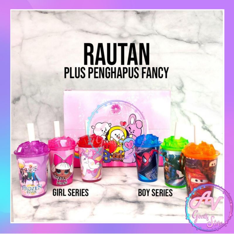 

Rautan + Penghapus Gelas Karakter / Serutan Pensil Fancy Lucu / Rautan Unik