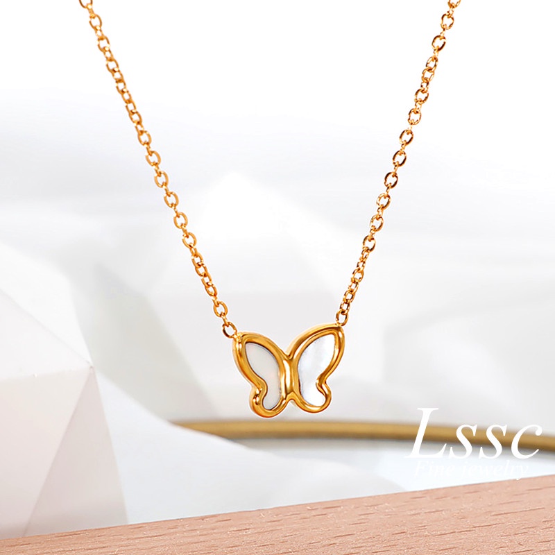 Kalung Titanium Kupu Kupu Fritillary Premium Anti Karat Emas 18k Aksesoris Wanita