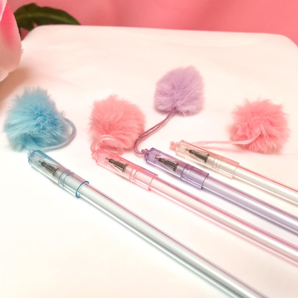 PEN POM POM 1 LUSIN PULPEN GANTUNGAN POM POM IMPORT QUALITY TERMURAH ALAT TULIS IMUT WARNA WARNI