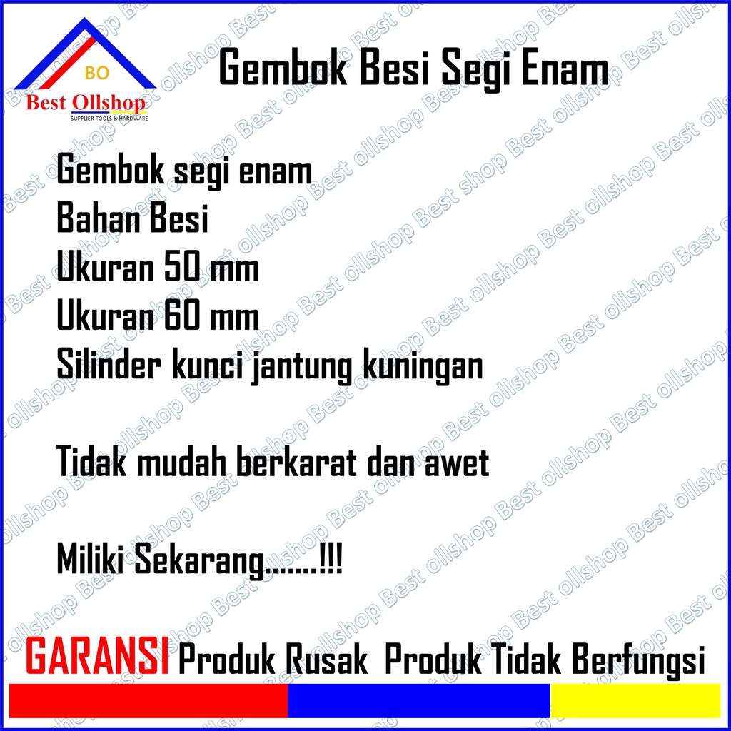 Gembok Kunci Pintu Pagar Rumah Gudang Padlock Segi Enam Jantung Kuningan Jumbo